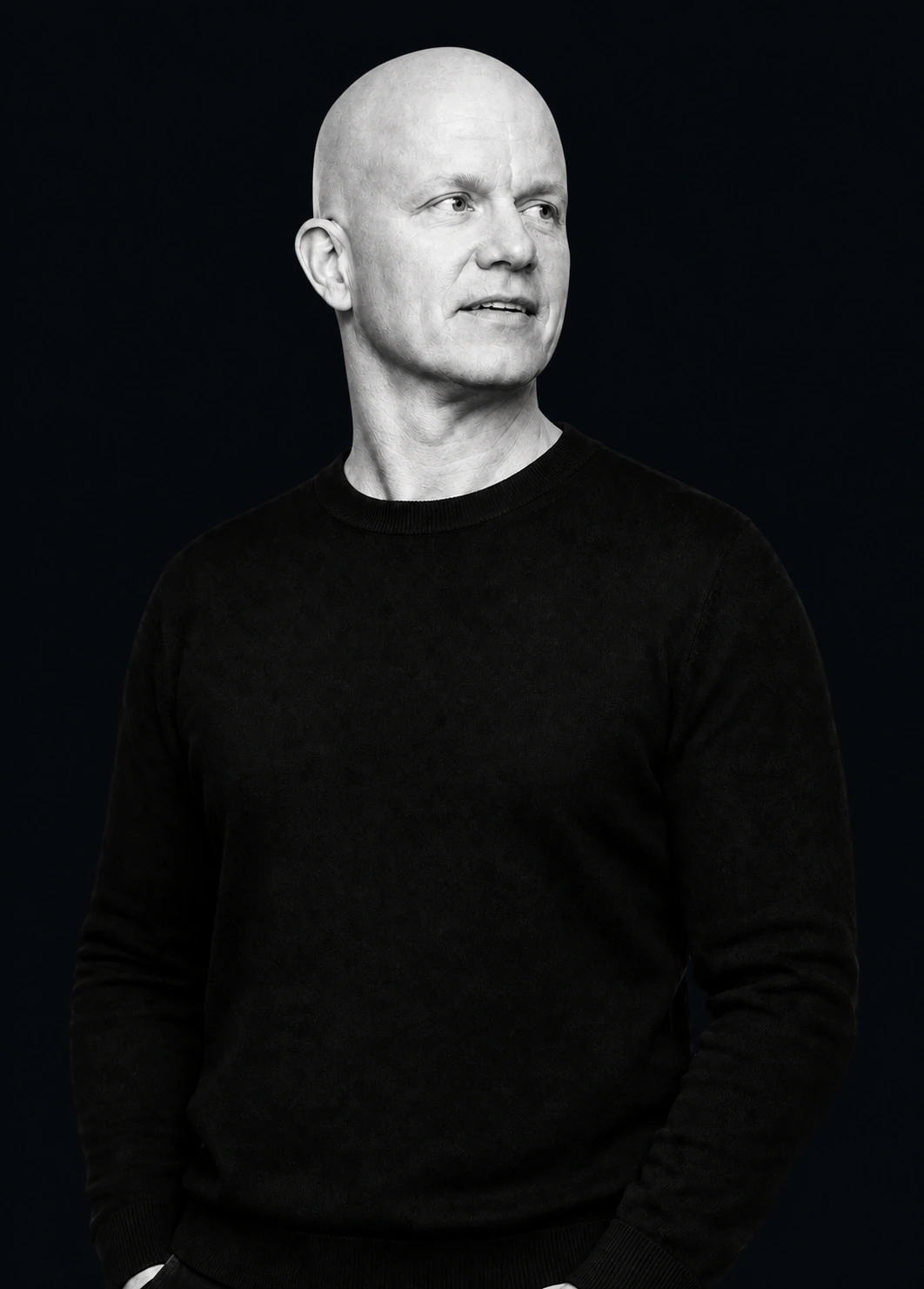 Black-and-white portrait of Janne Ikola